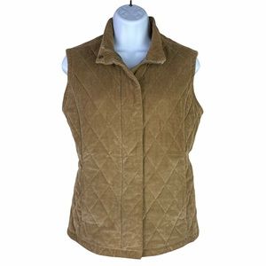 Eddie Bauer Tan Cotton Corduroy Diamond Quilted Vest With Polyester Insulation S